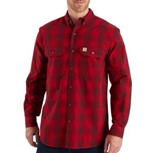 Carhartt Fort Plaid Shirt Men XL Regular‎ Long Sleeve Cotton Button Front Red